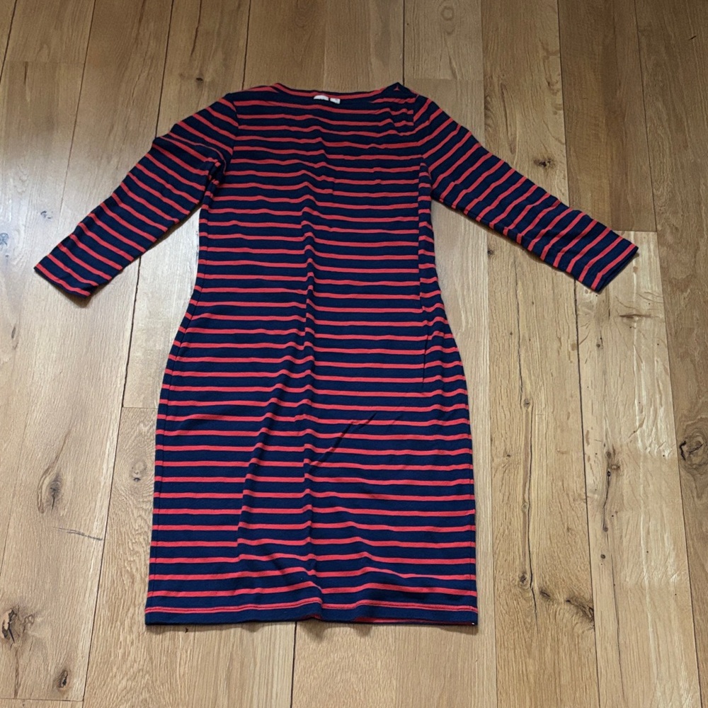 J. Crew Red and Black Striped Long Sleeve Dress